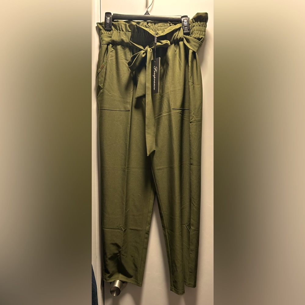 Large Olive green Paper Bag Pants